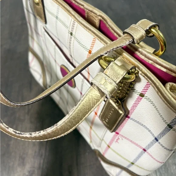 COACH Heritage Tattersall Signature Plaid Off-White Shoulder